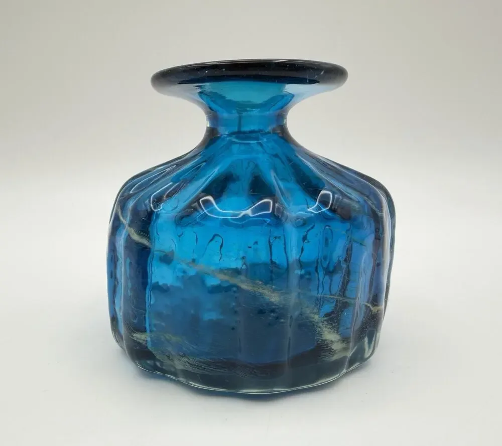 Mdina Glass Bud Vase 3” Malta Sea and Sand Summer Blue Art Glass Signed